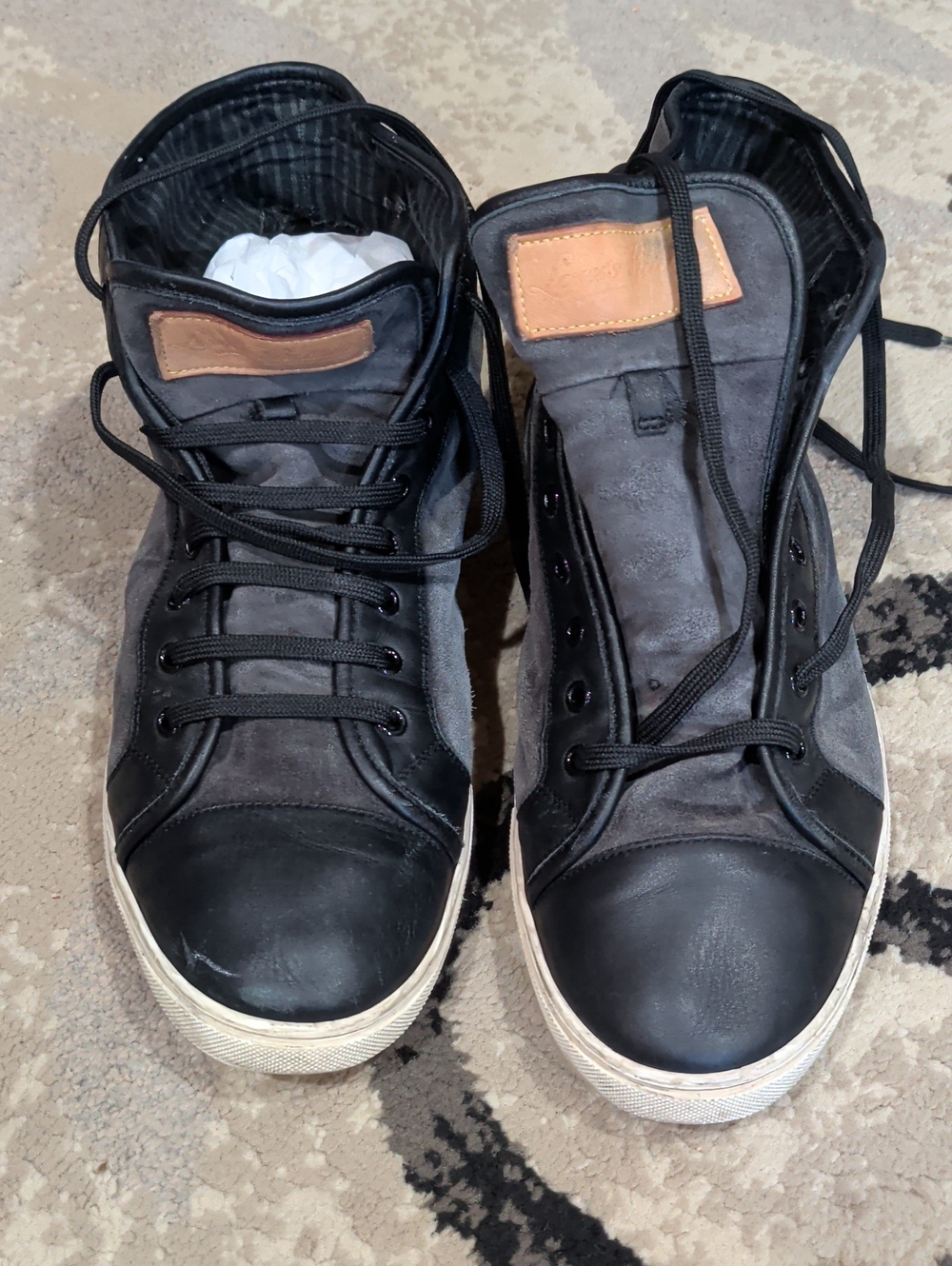 Louis Vuitton Black and Gray High-Top Sneakers with Tan Accent